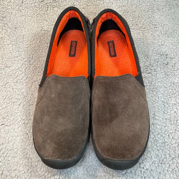 Crocs AnyWeather Suede Loafer Womens 10 Leather Comfort Slip On Shoe Brown - Picture 3 of 11